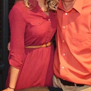 Magenta collared 3 quarter sleeve dress